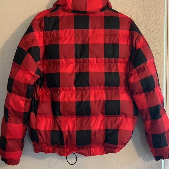 Pink Victorias Secret Sherpa Collar Puffer Jacket Buffalo Plaid Size Small - Picture 4 of 9